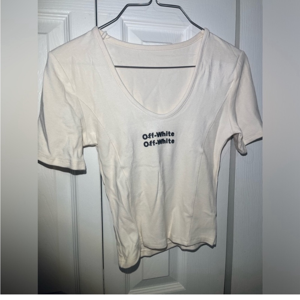 Off-White White Crop Fitted T-Shirt - Picture 1 of 2